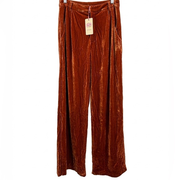 NWT Entro Velvet Wide-Leg Pants in Pumpkin Spice Size Medium - Picture 4 of 5